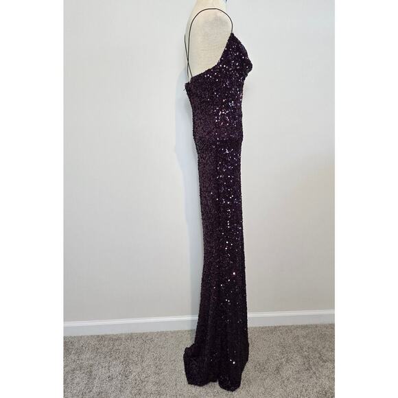 Plum Esperanza Formal Sleeveless A-line Front Slit Sequin Long Dress Sz S (758) - Picture 7 of 16